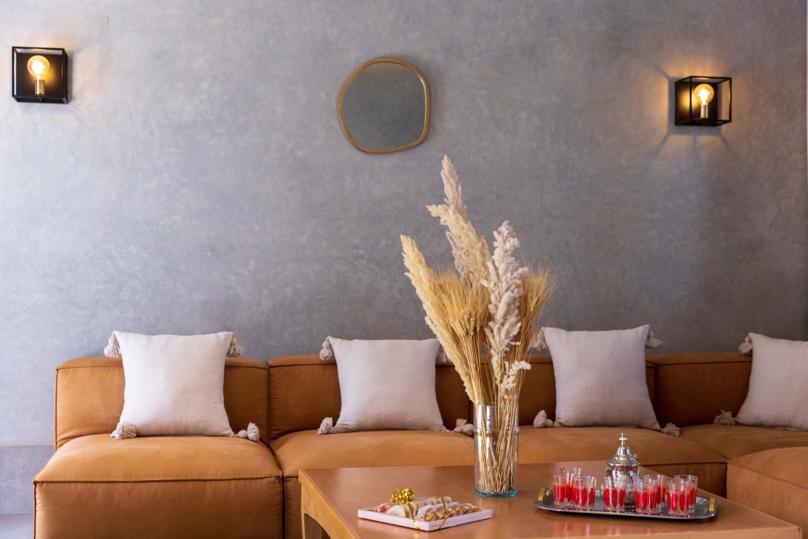 Lounge with Moroccan mint tea on the table